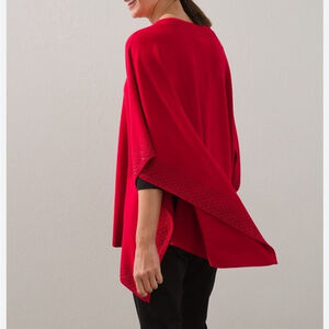 CHICO'S popcorn funnel neck Chianti poncho cape open stitch  royal red S/M NEW